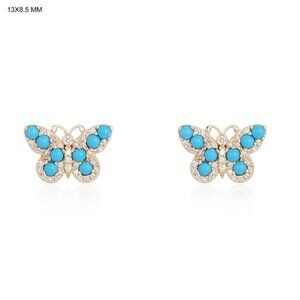Turquoise Butterfly 14K (or 18k upon request) Yellow Gold Diamond Stud Earrings